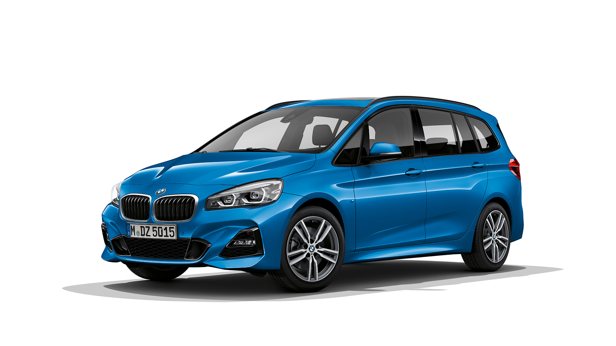 Dreiviertel-Frontansicht BMW 2er Gran Tourer Modell M Sport F46 BMW 2er Gran Tourer 220d xDrive Modell M Sport F46 Facelift 2018 Estoril Blau metallic Dreiviertel-Frontansicht