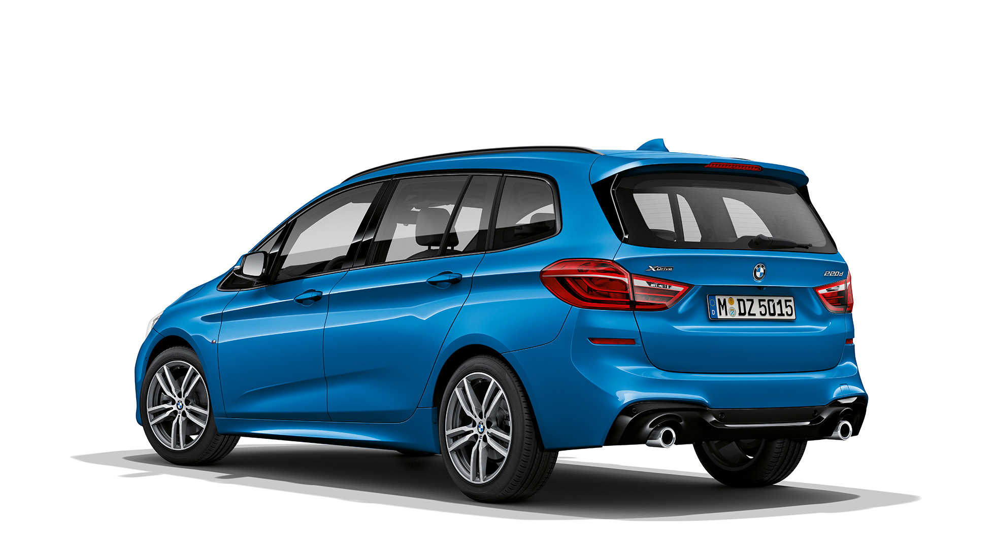 Dreiviertel-Heckansicht BMW 2er Gran Tourer Modell M Sport F46 BMW 2er Gran Tourer 220d xDrive Modell M Sport F46 Facelift 2018 Estoril Blau metallic Dreiviertel-Heckansicht