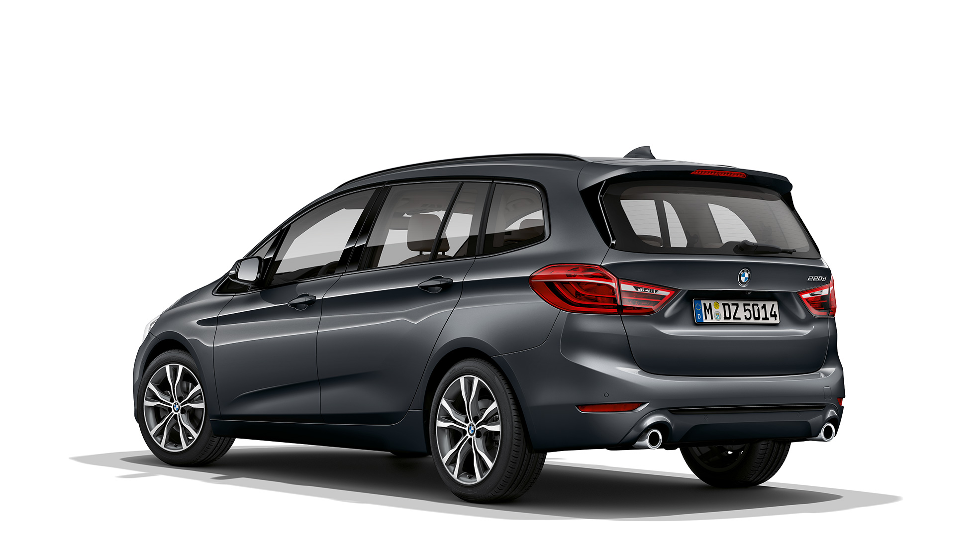 Dreiviertel-Frontansicht BMW 2er Gran Tourer Modell Sport Line F46 BMW 2er Gran Tourer 220d Modell Sport Line F46 Facelift 2018 Mineralgrau metallic Dreiviertel-Frontansicht