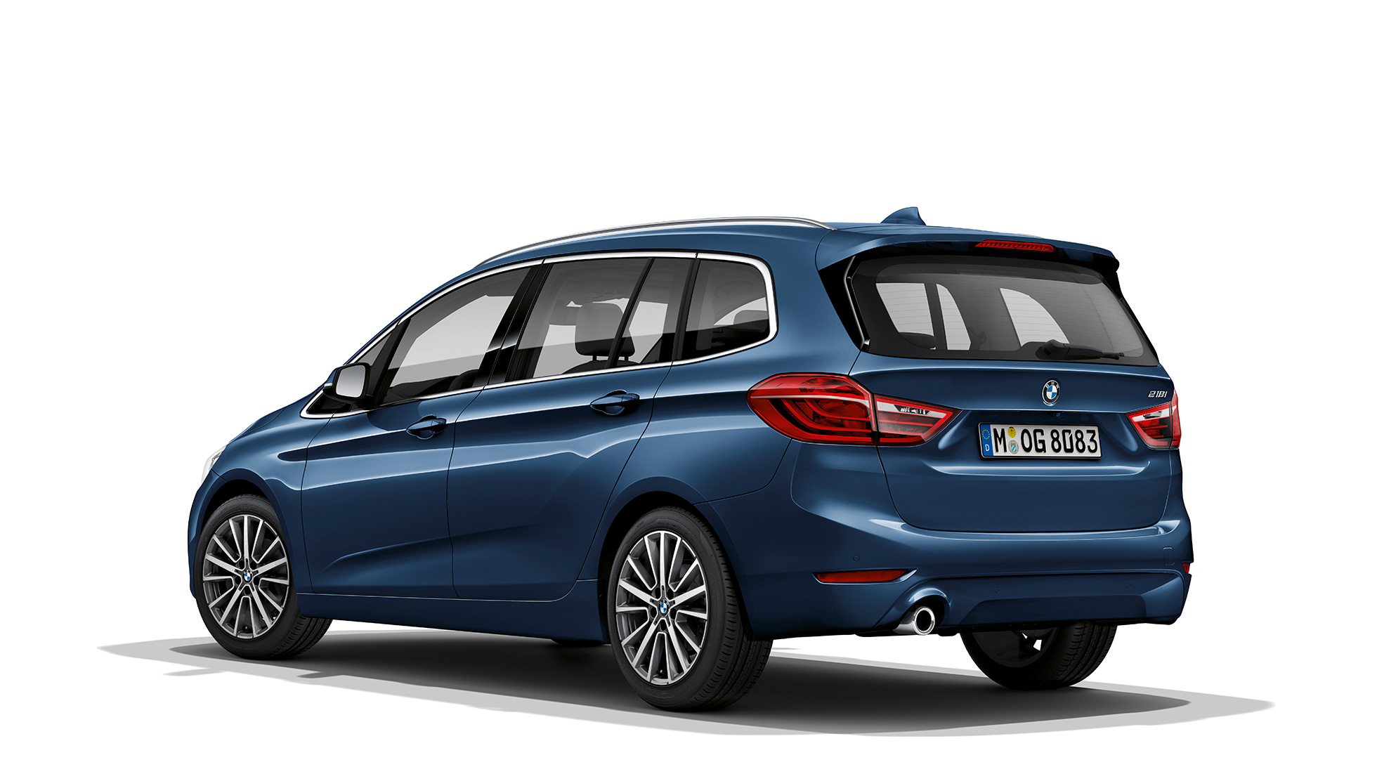 Dreiviertel-Heckansicht BMW 2er Gran Tourer Modell Advantage F46 BMW 2er Gran Tourer 218i Modell Advantage F46 Facelift 2018 Mediterranblau metallic Dreiviertel-Heckansicht