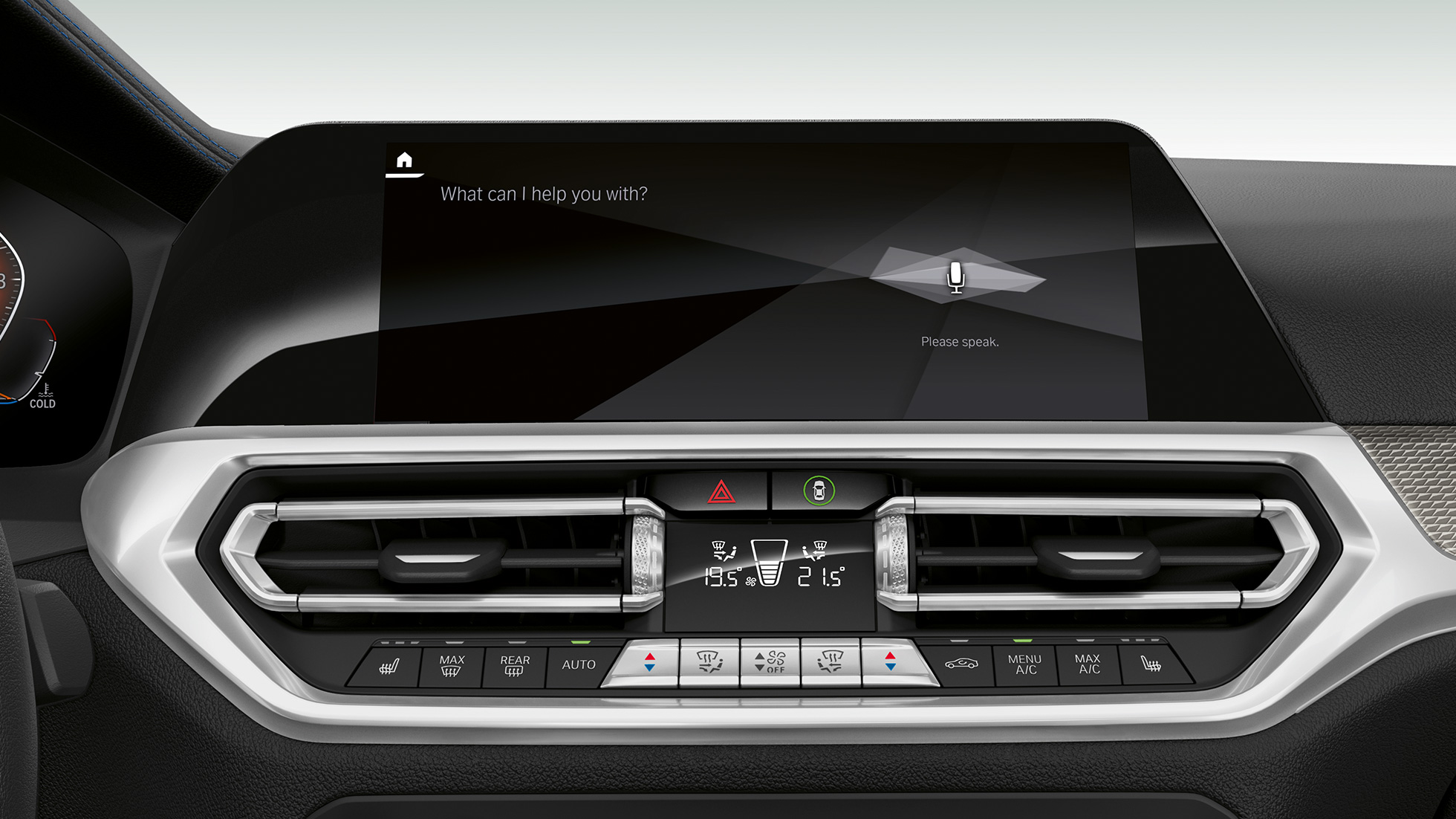 BMW Serie 3 Berlina, BMW Intelligent Personal Assistant G20 Primo piano sul display del cockpit con BMW Intelligent Personal Assistant della BMW Serie 3 Berlina. G20
