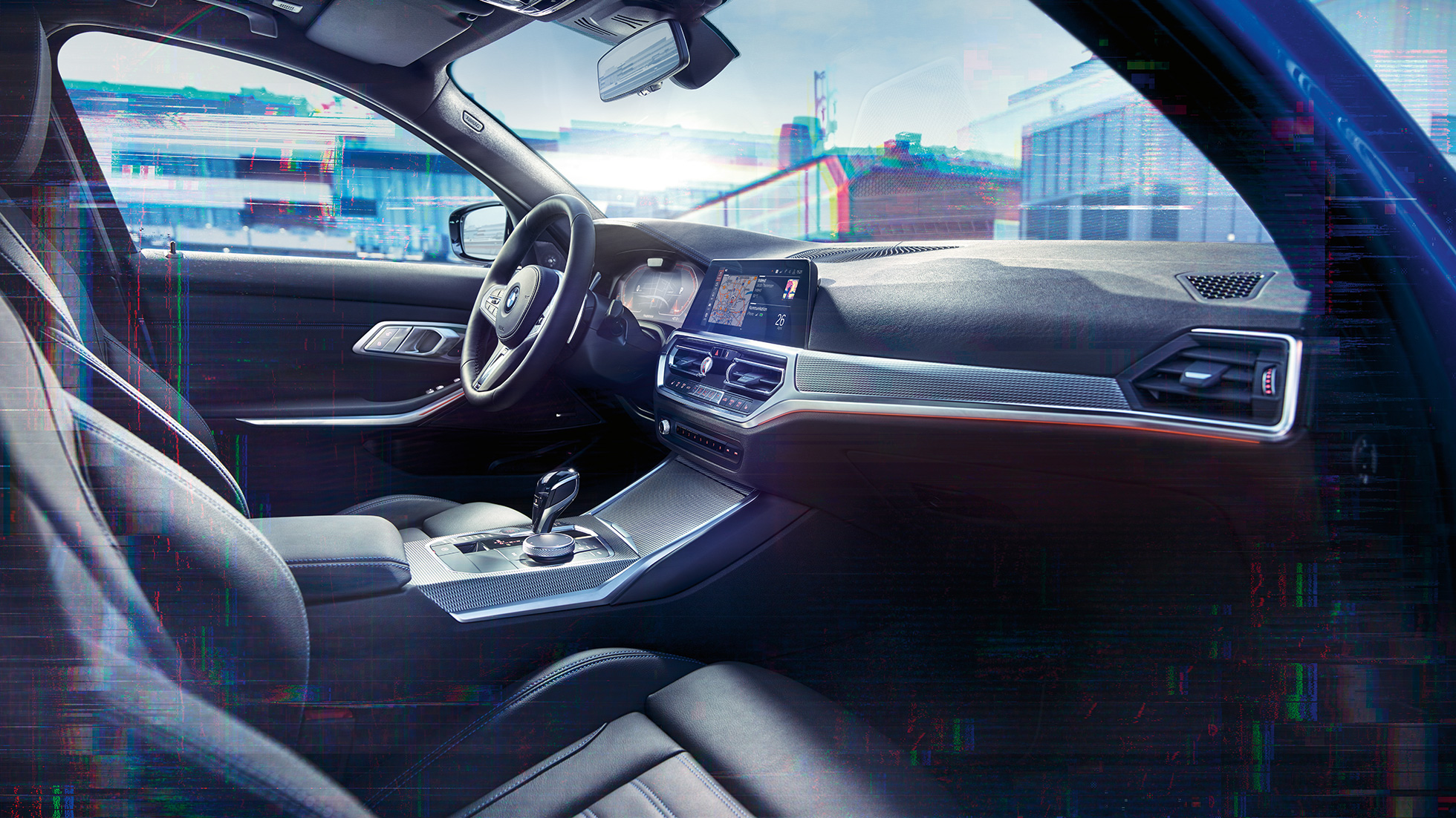 BMW Serie 3 Berlina, BMW Live Cockpit Professional G20 Primo piano degli interni della BMW Serie 3 Berlina con BMW Live Cockpit Professional. G20