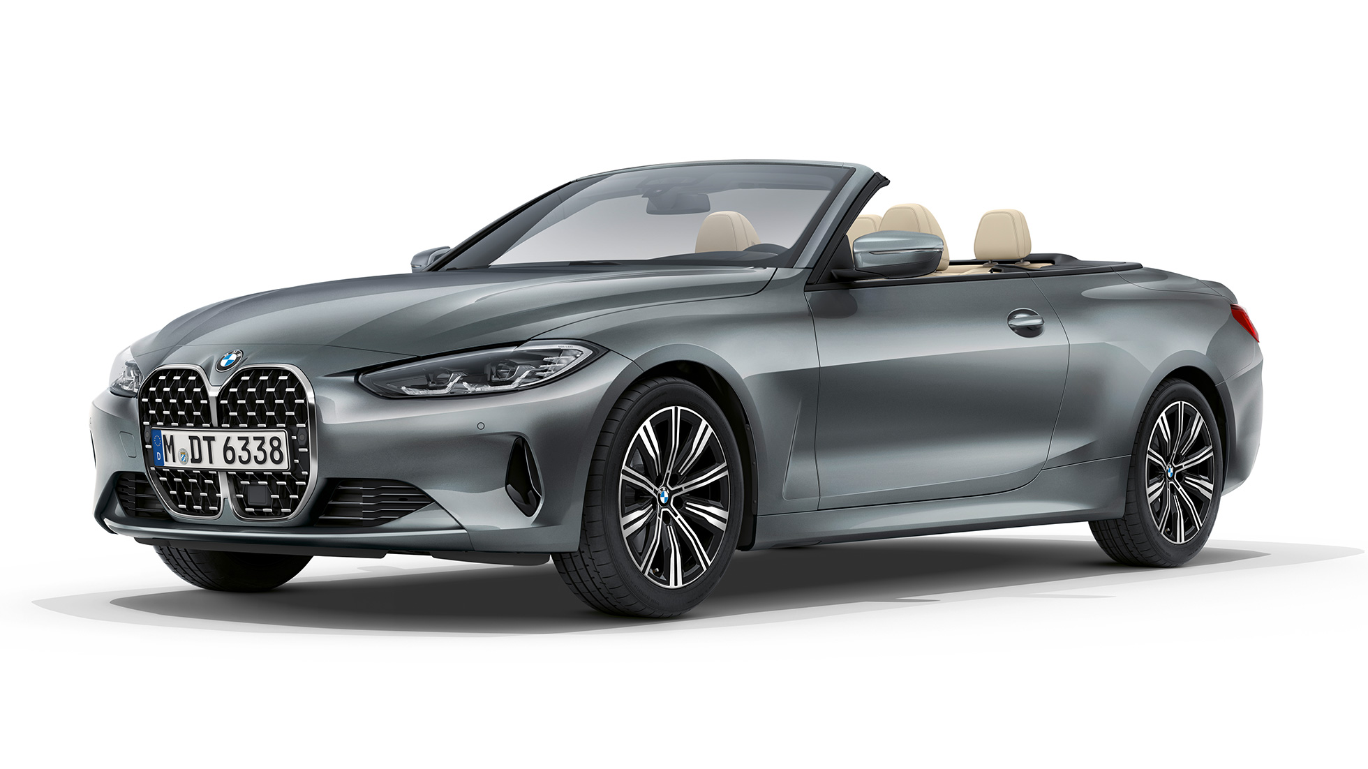 BMW 4er Cabrio Basisausstattung G23 2020 Dreiviertel-Frontansicht BMW 4er Cabrio G23 2020 Basisausstattung Bluestone metallic Dreiviertel-Frontansicht