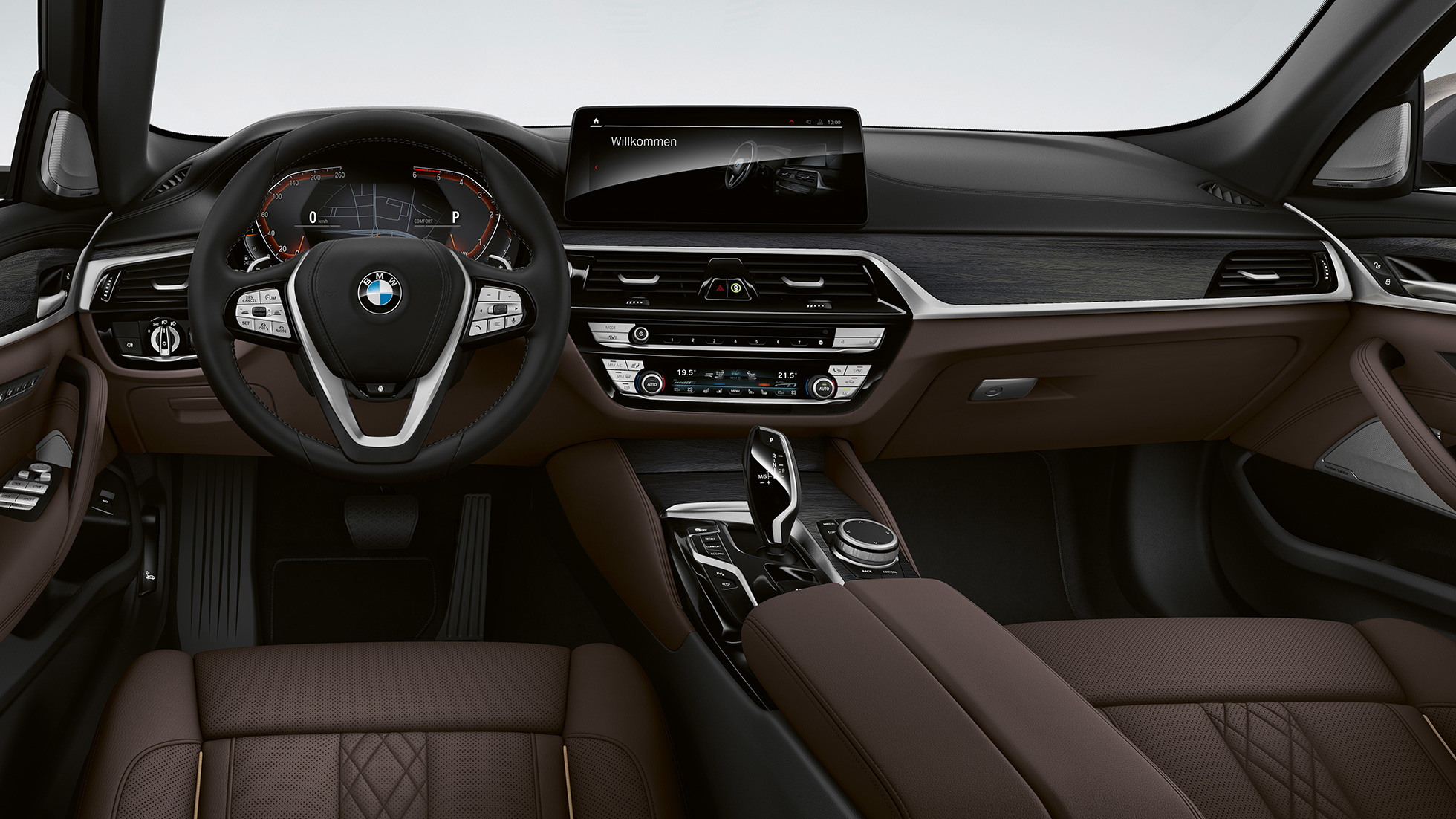 BMW Série 5 Berline G30 Luxury Line, habitacle BMW Série 5 Berline 520d xDrive G30 2020 Luxury Line, sellerie en cuir Nappa exclusif avec surpiqûre exclusive et passepoil contrasté, habitacle