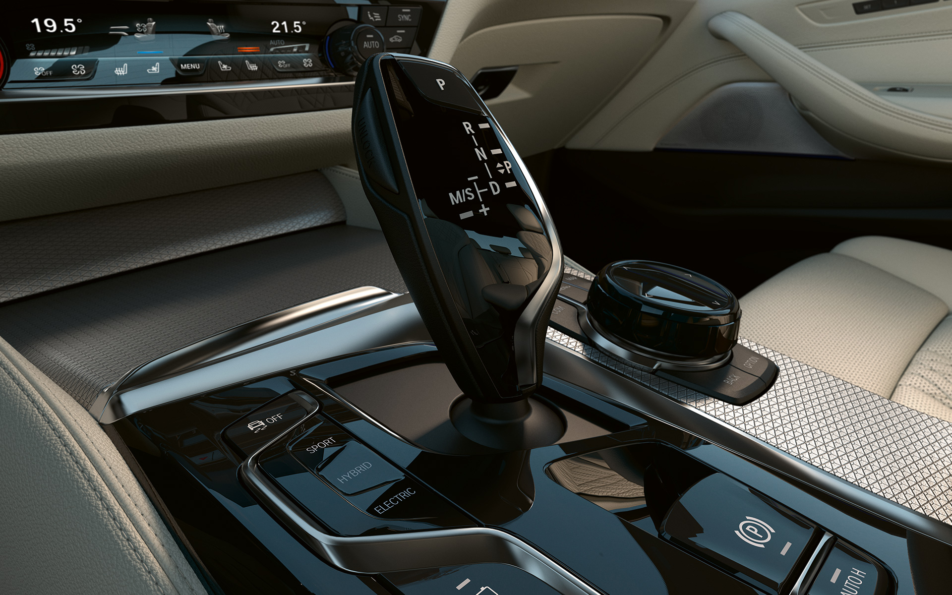 Bedienelemente in Schwarz hochglänzend BMW 5er Limousine G30 Facelift 2020 Interieur 