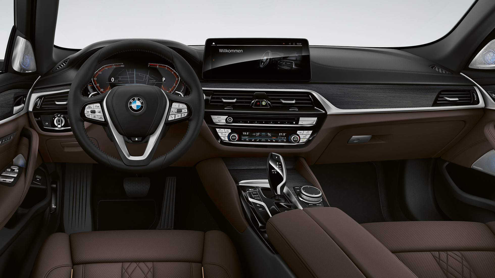 BMW Série 5 Touring G31 Luxury Line, habitacle BMW Série 5 Touring 530i G31 2020 Luxury Line, sellerie en cuir Nappa exclusif avec surpiqûre exclusive et passepoil contrasté, habitacle