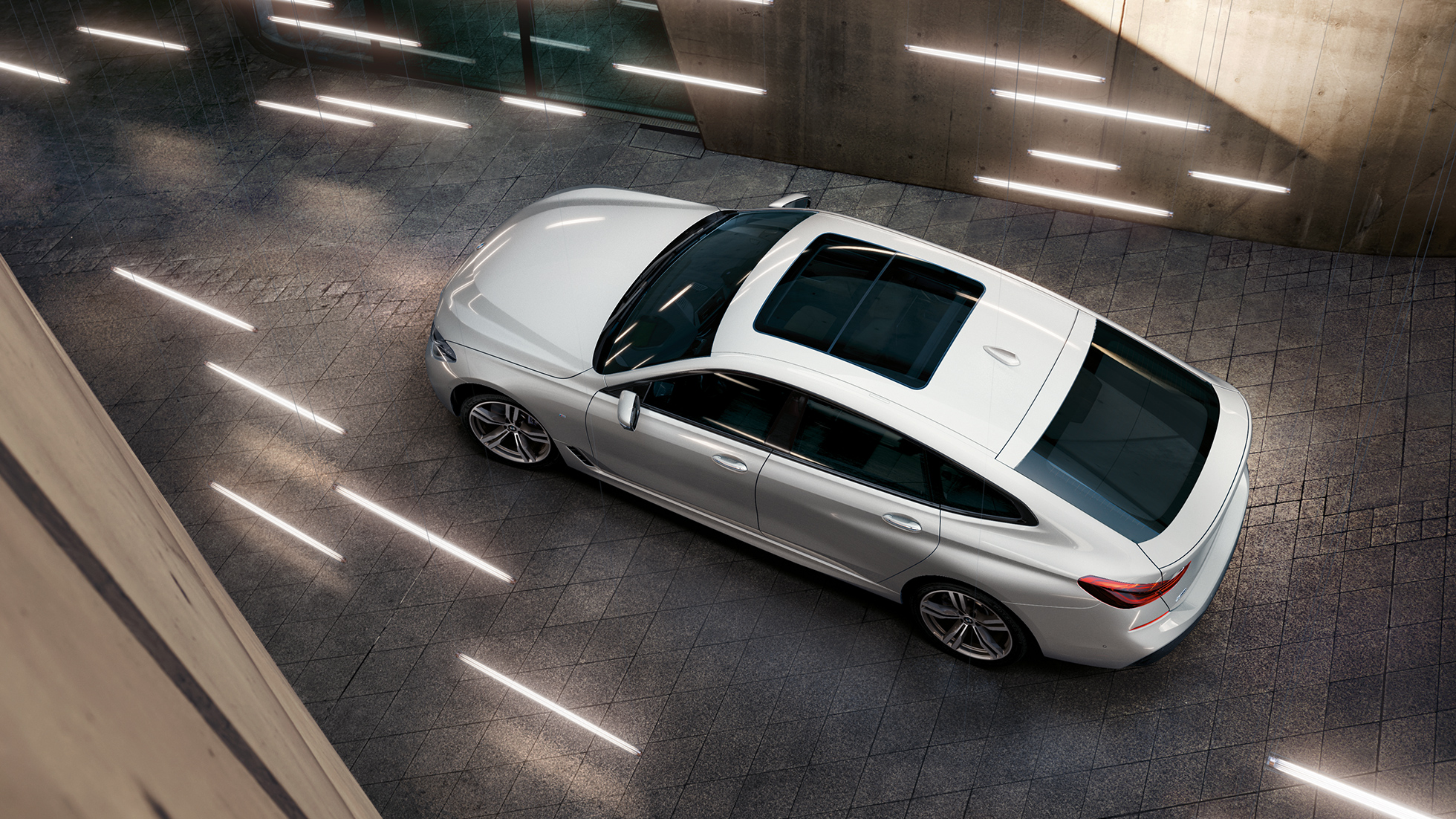 BMW 6er Gran Turismo G32 Vogelperspektive BMW 6er Gran Turismo G32 2017 Mineralweiss metallic Vogelperspektive