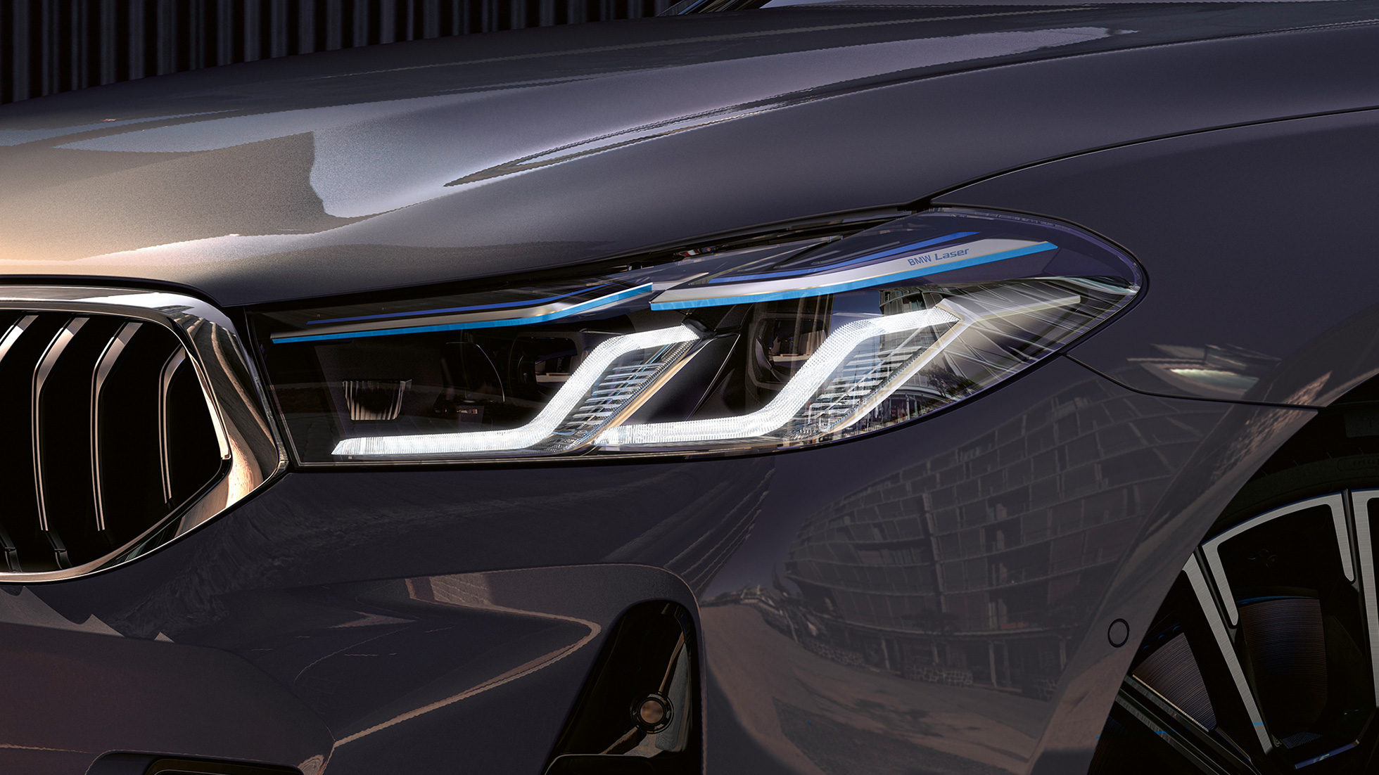 BMW Laser Light della BMW Serie 6 Gran Turismo G32 2020 BMW Laser Light BMW Serie 6 Gran Turismo 640i xDrive G32 2020 Bernina Grey primo piano del frontale