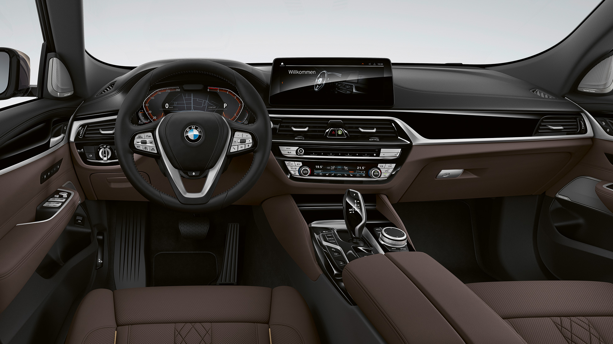 Habitacle de la BMW Série 6 Gran Turismo Luxury Line G32 2020 BMW Série 6 Gran Turismo G32 640d xDrive 2020 Luxury Line, cuir exclusif Nappa Mokka, habitacle