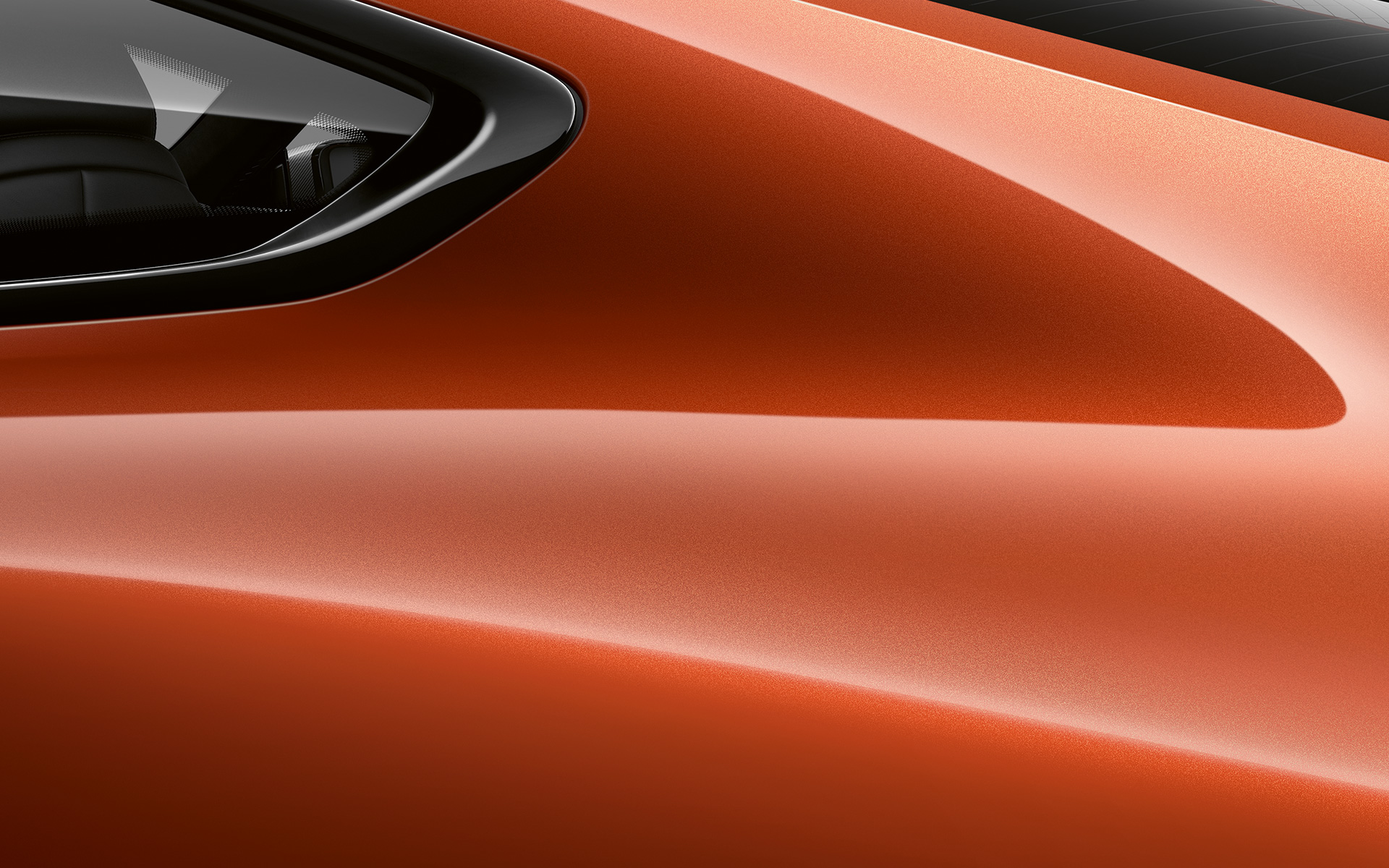 BMW Serie 8 Coupé, primo piano del montante posteriore Primo piano del montante posteriore della BMW Serie 8 Coupé in Sunset Orange metallic.