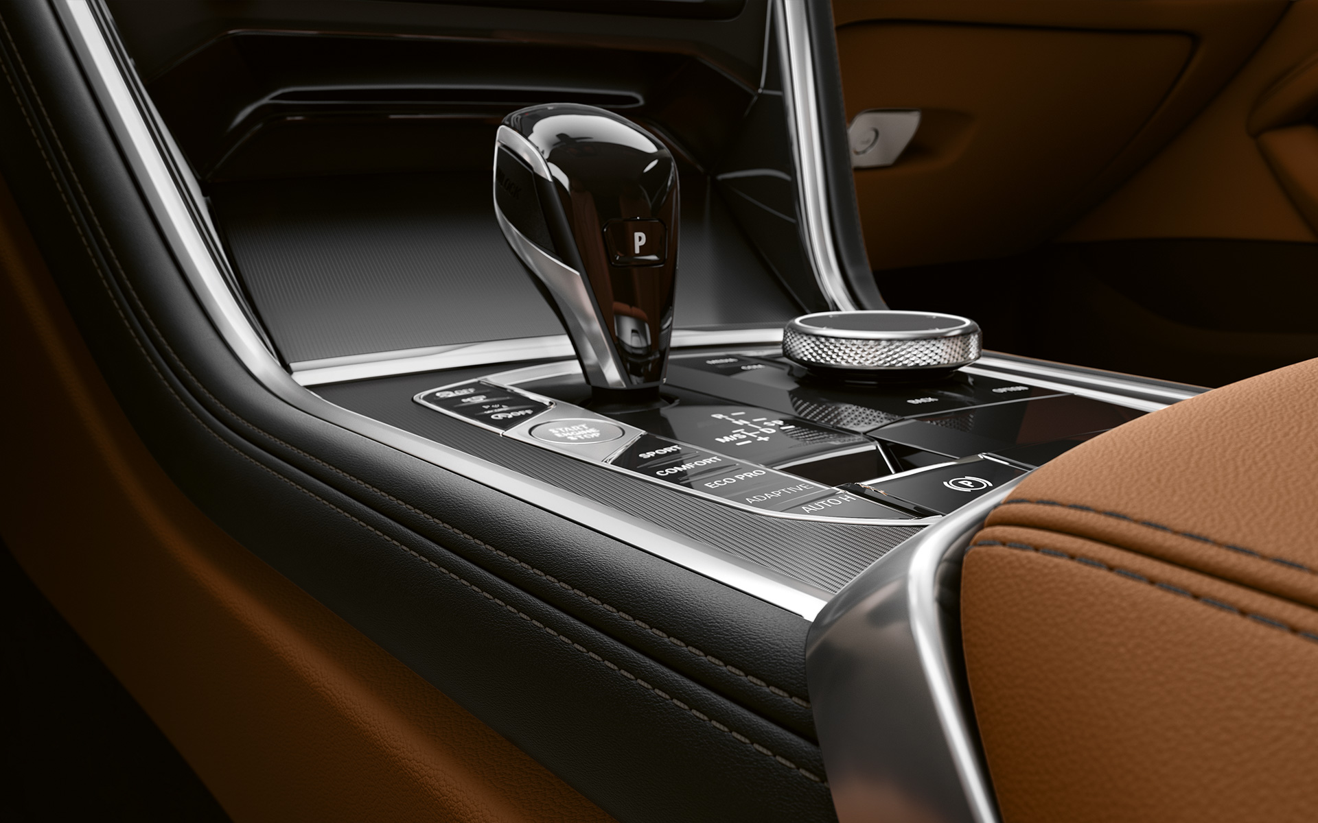 BMW Serie 8 Coupé, consolle centrale Primo piano della consolle centrale della BMW Serie 8 Coupé.