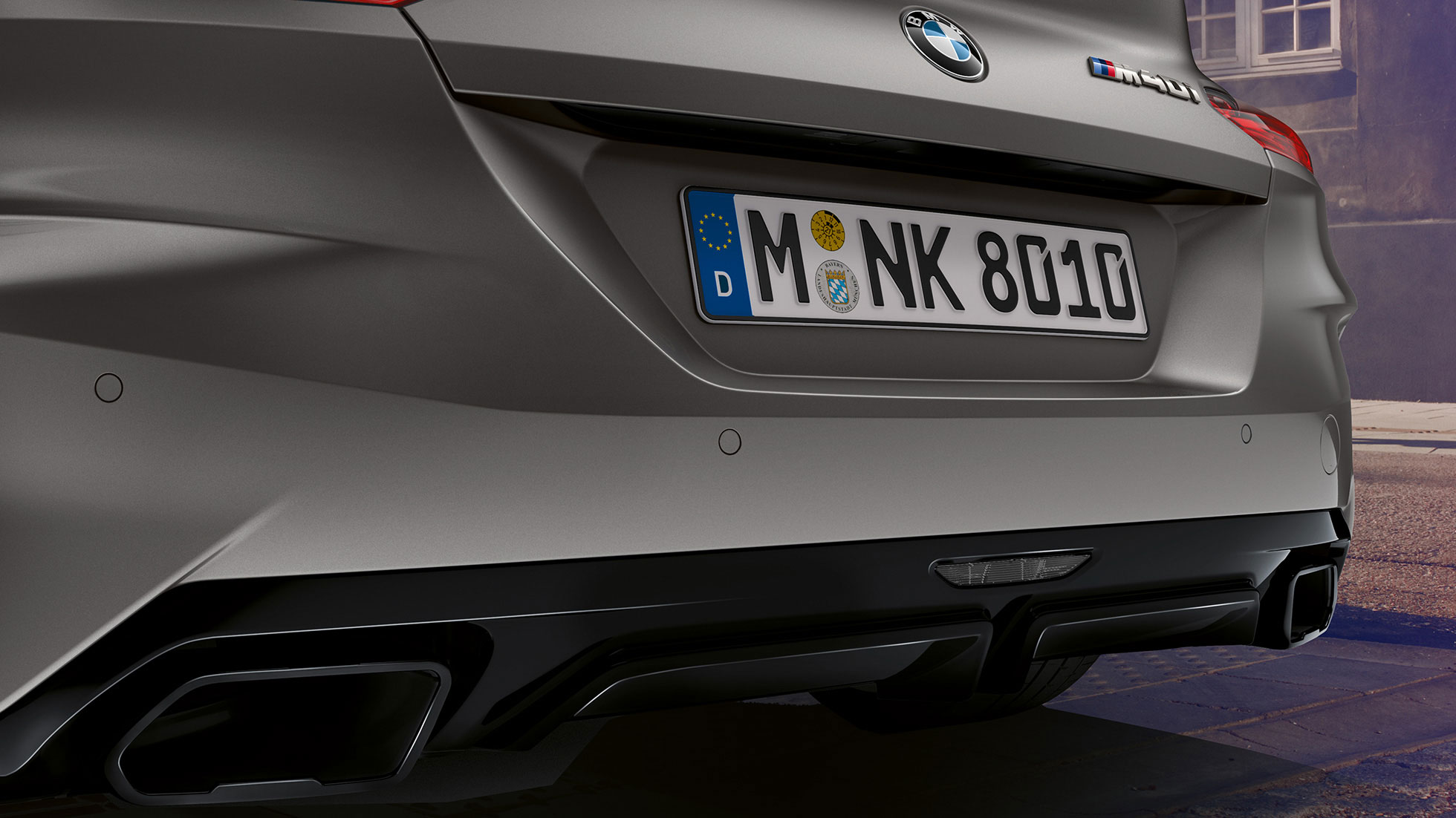 Endrohrblenden BMW Z4 M40i G29 Endrohrblenden BMW Z4 Roadster M40i G29 2019 BMW Individual Frozen Grey metallic Nahaufnahme