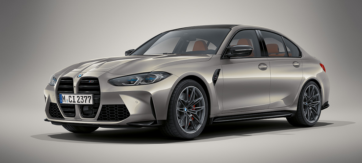 BMW Individual Oxidgrau metallic BMW M3 Limousine G80 2020 BMW M3 Limousine BMW Individual Oxidgrau metallic G80 2020 Dreiviertel-Frontansicht stehend