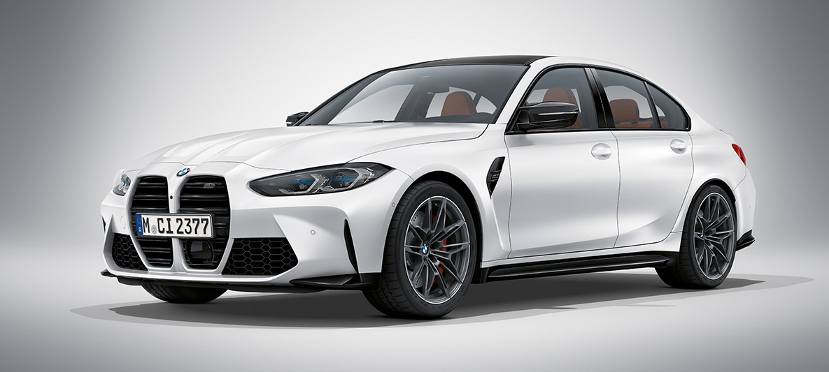 BMW Individual Frozen Brilliant White metallic BMW M3 Limousine G80 2020 BMW M3 Limousine BMW Individual Frozen Brilliant White metallic G80 2020 Dreiviertel-Frontansicht stehend