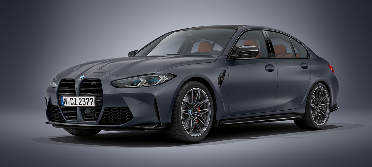 BMW Individual Frozen Dark Grey metallic BMW M3 Limousine G80 2020 BMW M3 Limousine BMW Individual Frozen Dark Grey metallic G80 2020 Dreiviertel-Frontansicht stehend