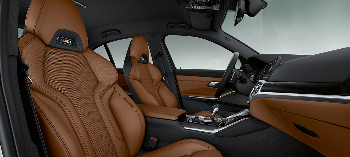 BMW Individual Volllederausstattung 'Merino' Tartufo BMW M3 Limousine 2020 G80 Innenraum BMW Individual Volllederausstattung 'Merino' Tartufo BMW M3 Limousine G80 2020 Innenraum Cockpit