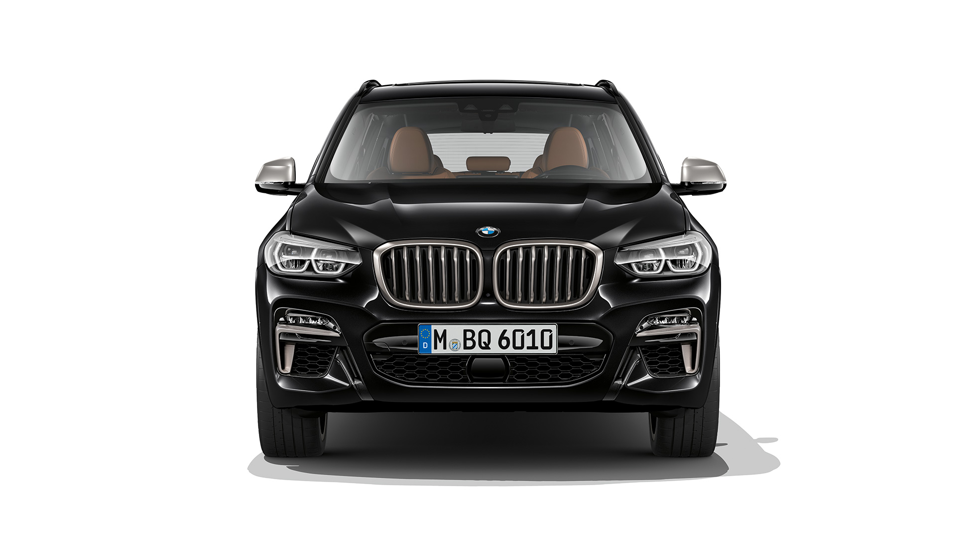 BMW X3 M40i e BMW X3 M40d, vista anteriore. BMW X3 M40i e BMW X3 M40d in Sapphire Black metallizzato, esterni, vista anteriore.