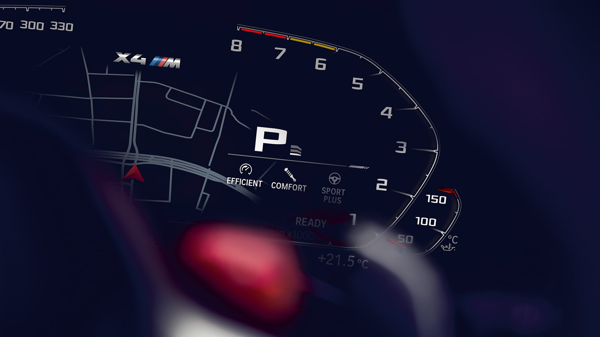 BMW X4 M Competition, compte-tours. F98 Intérieur de la BMW X4 M Competition, combiné des instruments avec compte-tours. F98