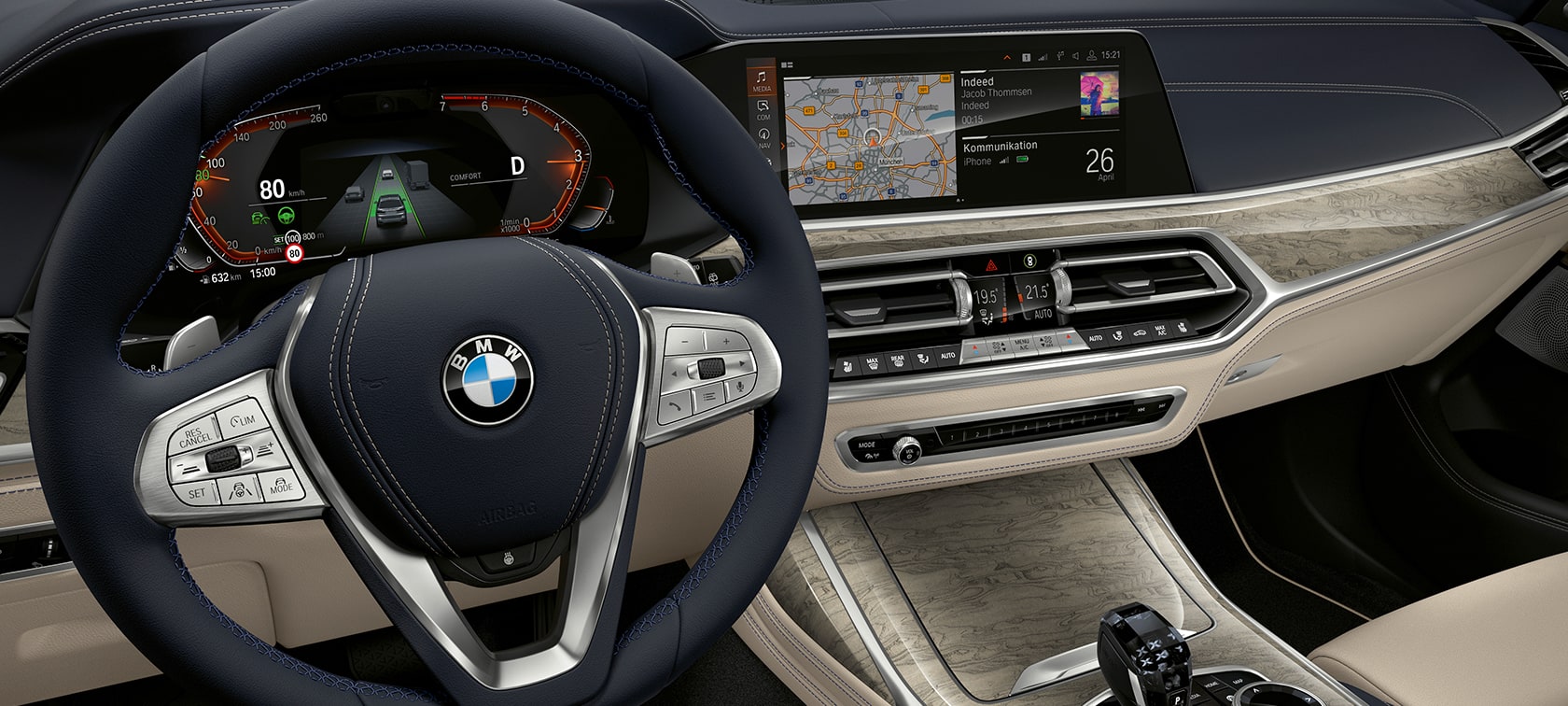 BMW X7 M Automobil, Innovationen G07 BMW X7 M Automobil, Cockpit mit Fokus auf Instrumentenkombination und Fahrer Panel, G07