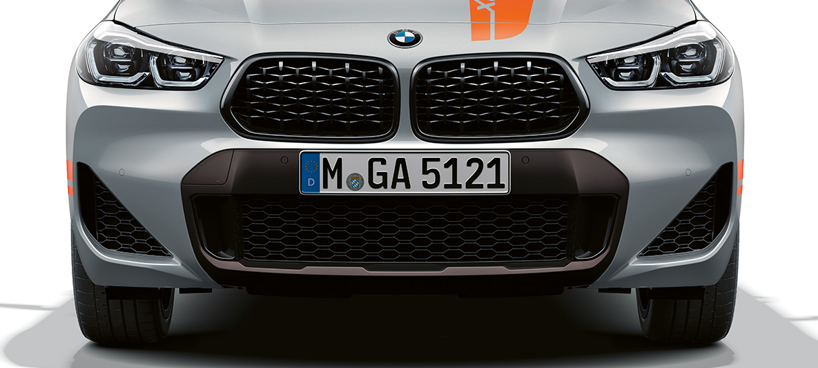 Calandra a doppio rene della BMW X2 F39 BMW X2 2020 F39 Brooklyn Grey vista anteriore della calandra a doppio rene