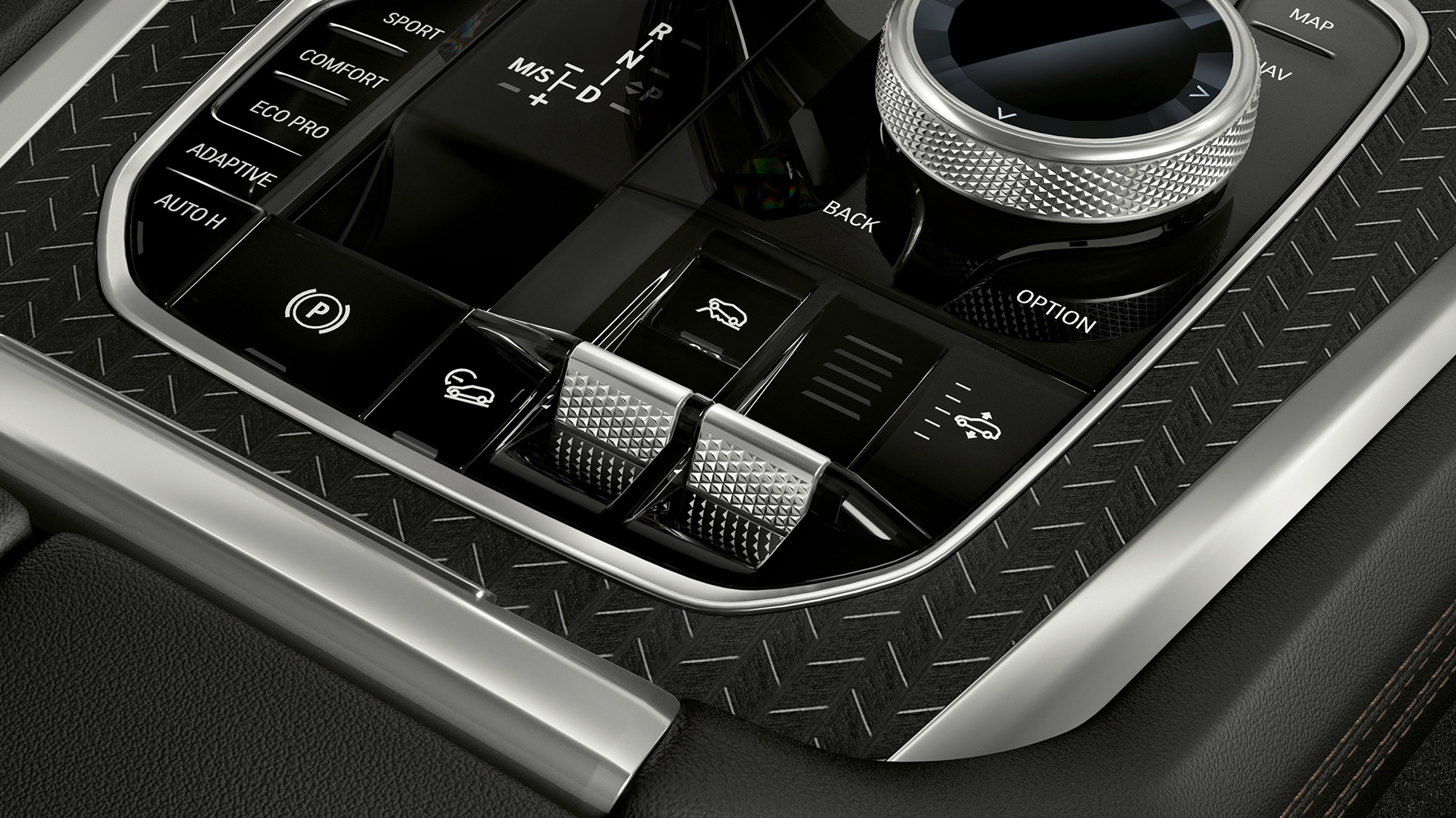 Console centrale de la BMW X6. G06 Vue en gros plan de l’habitacle de la BMW X6 avec vue sur la console centrale. G06
