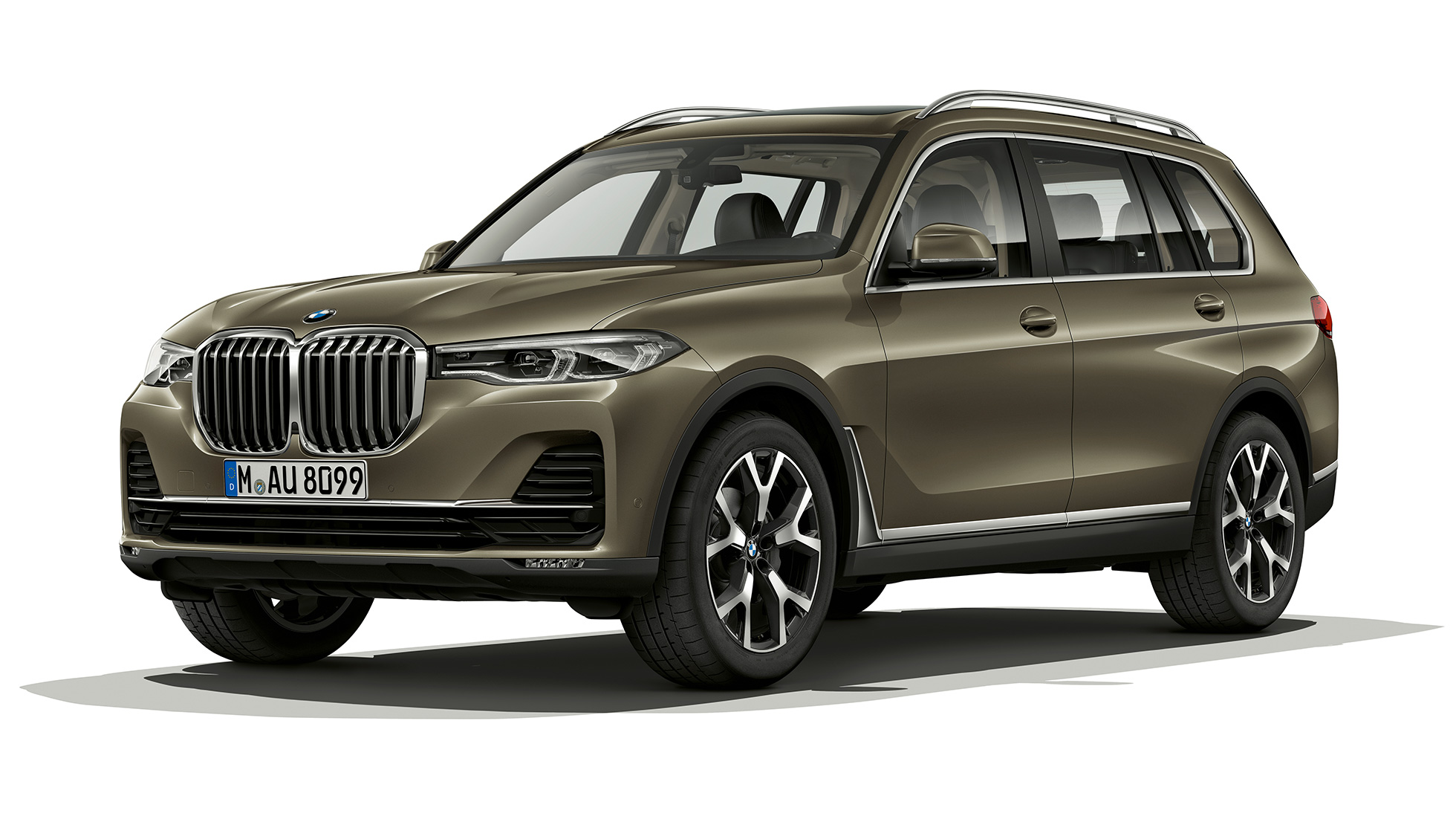Nuova BMW X7 equipaggiamento di serie G07 Immagine della Nuova BMW X7 con vista frontale a tre quarti in bronzo del Vermont G07