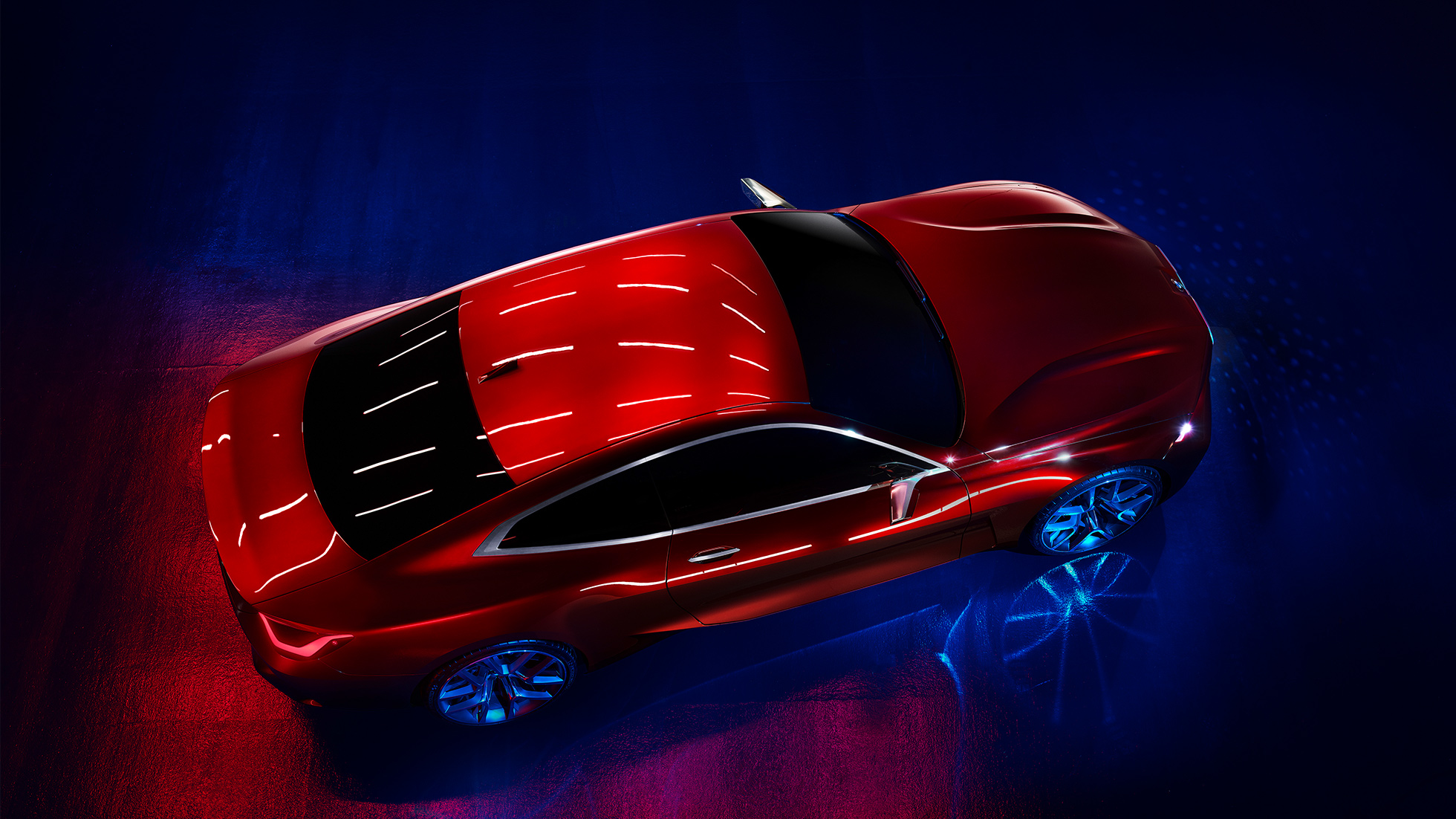 Teinte extérieure en Forbidden Red, BMW Concept 4 Teinte extérieure captivante en Forbidden Red, BMW Concept 4, design extérieur, vue en plongée