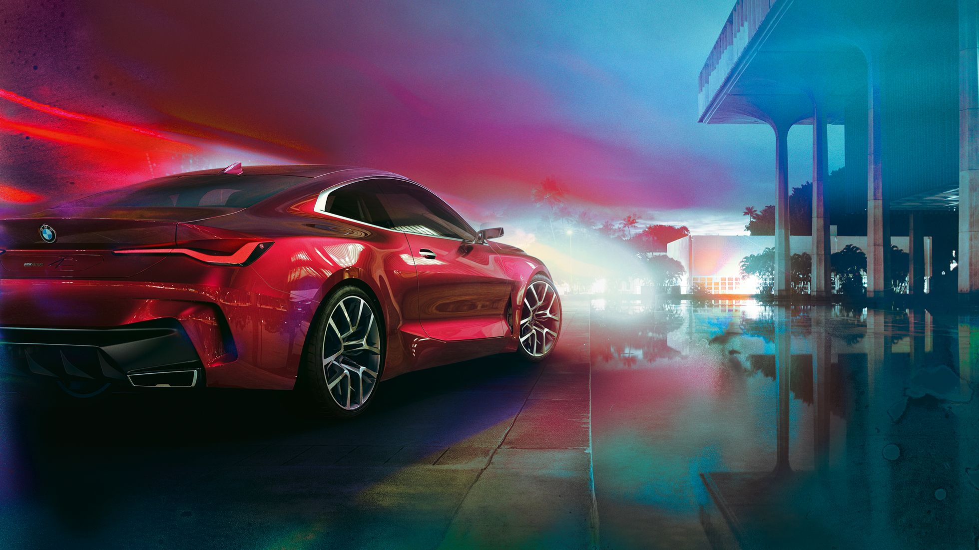 BMW Concept 4 Dreiviertel-Heckansicht BMW Concept 4 Forbidden Red Exterieur-Design Dreiviertel-Heckansicht