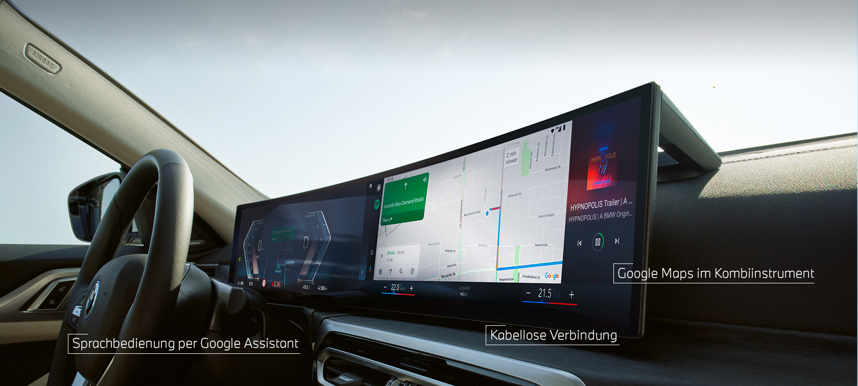 Android Auto™ auf dem BMW Curved Display Android Auto™ auf dem BMW Curved Display im Fahrzeug mit BMW ConnectedDrive