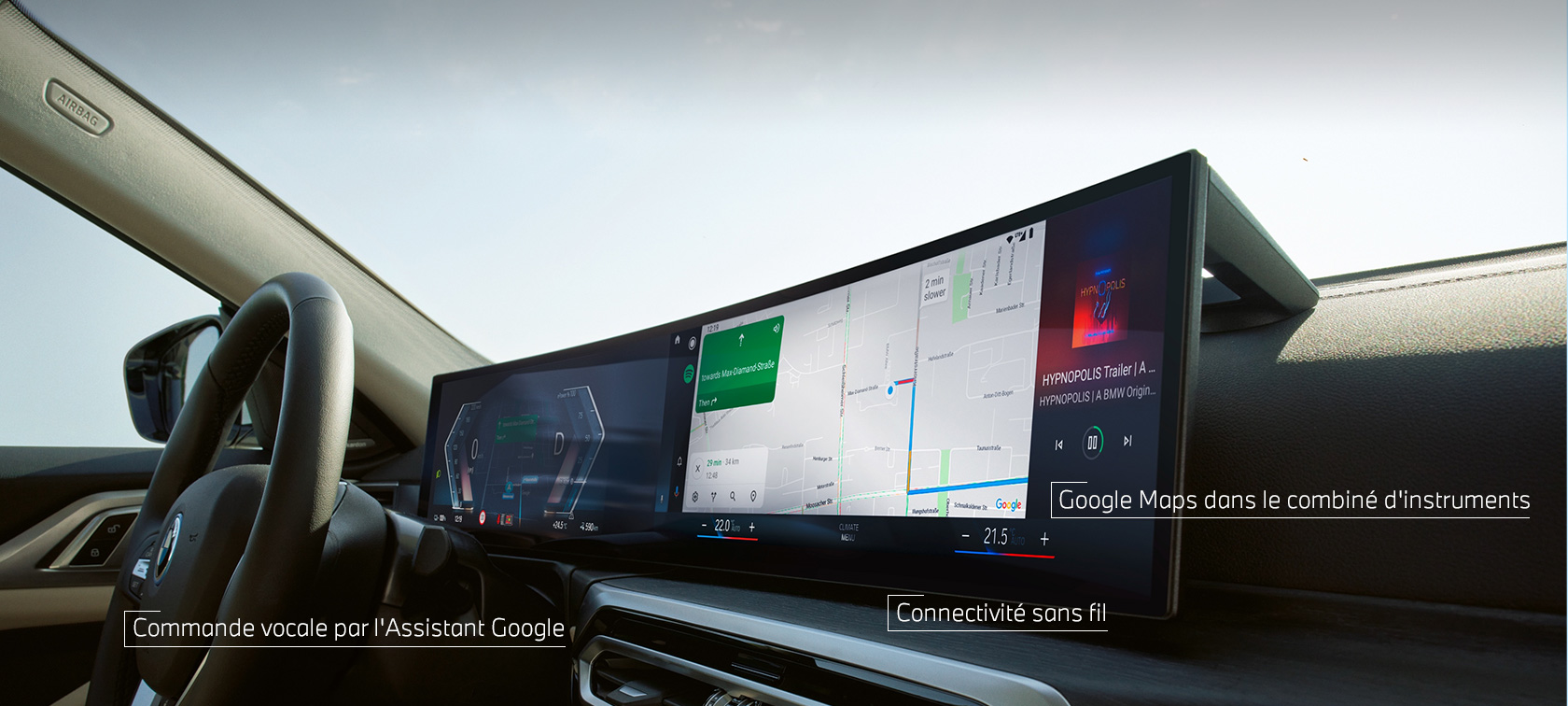 Auto™ Android sur le BMW Curved Display Auto™ Android sur le BMW Curved Display dans le véhicule avec BMW ConnectedDrive