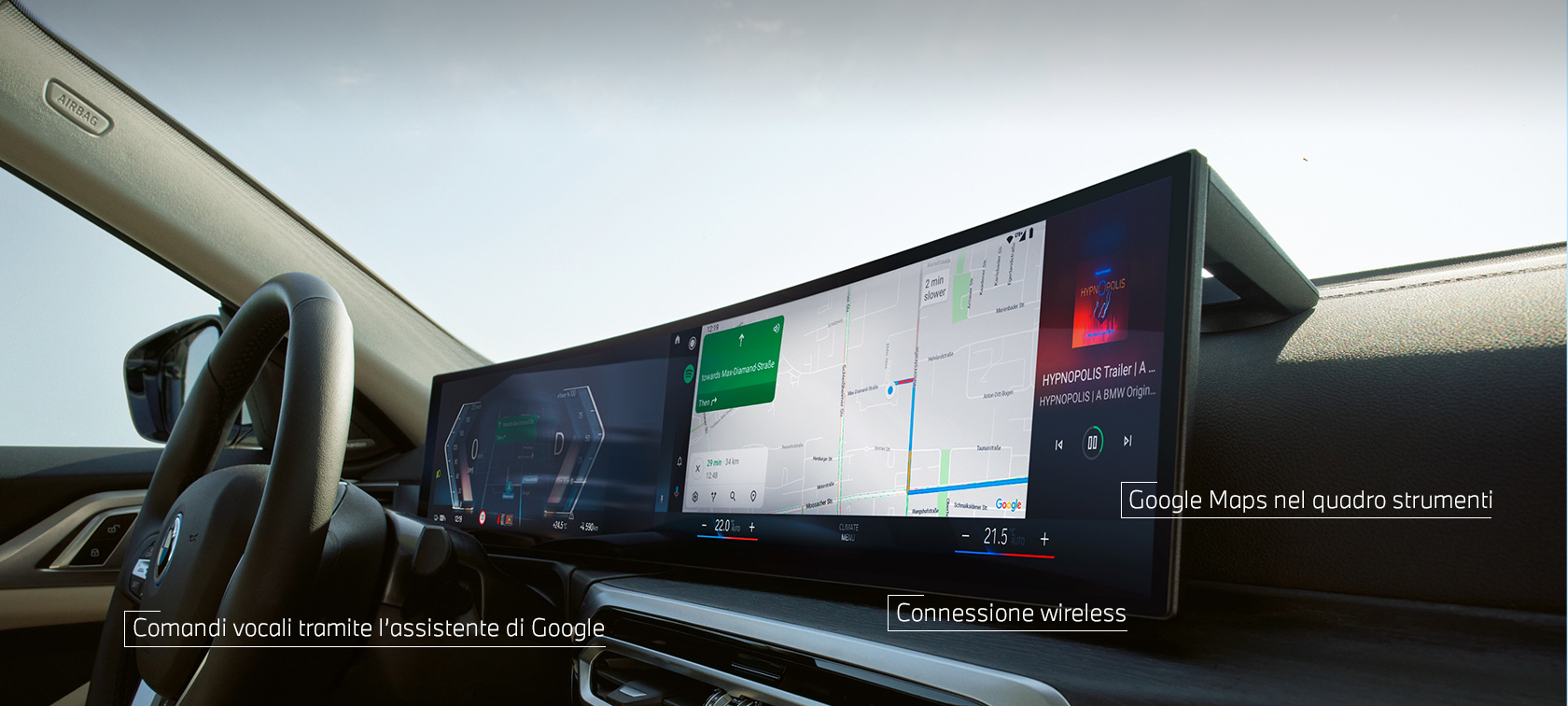 Android Auto™ sul BMW Curved Display Android Auto™ sul BMW Curved Display nella vettura con BMW ConnectedDrive