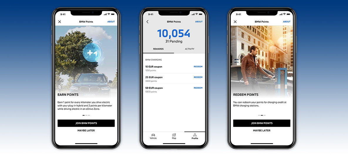 App My BMW Guidare in modalità elettrica e accumulare punti BMW Schermata smartphone App My BMW Guidare in modalità elettrica e accumulare punti BMW Schermata smartphone