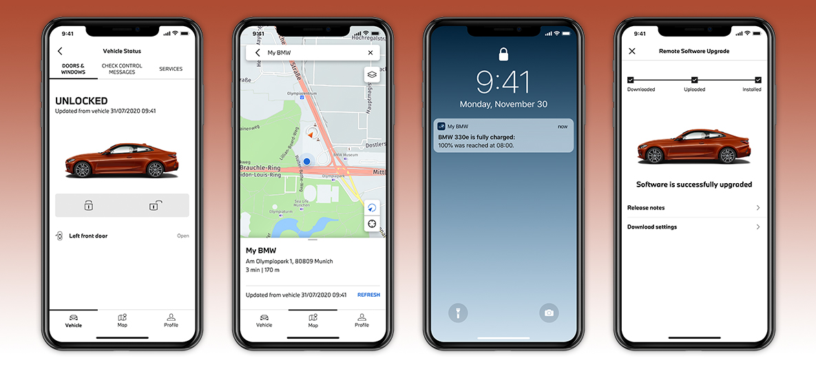 App My BMW Controllo dello stato della vettura Schermata smartphone App My BMW Controllo dello stato della vettura Schermata smartphone