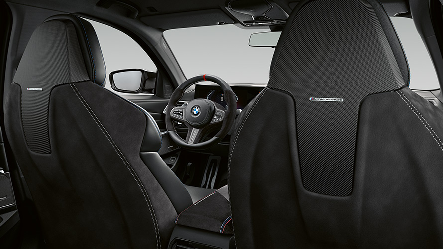 Schienale del sedile avvolgente M Performance Accessori BMW M Performance Primo piano dello schienale del sedile avvolgente M Performance Accessori BMW M Performance
