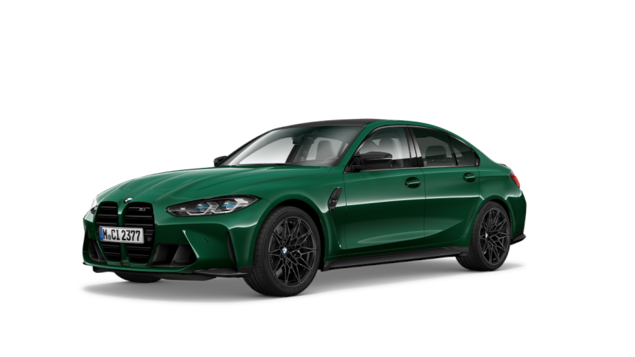 BMW M3 Competition M xDrive Limousine Studioaufnahme BMW M3 Competition M xDrive Limousine Studioaufnahme/M Isle of Man Grün metallic/Dreiviertel-Frontansicht