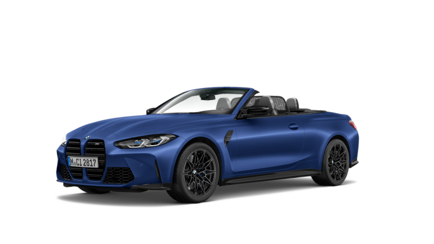BMW M4 Competition M xDrive Cabrio Studioaufnahme BMW M4 Competition M xDrive Cabrio Studioaufnahme/BMW Individual Frozen Portimao Blau metallic/Dreiviertel-Frontansicht