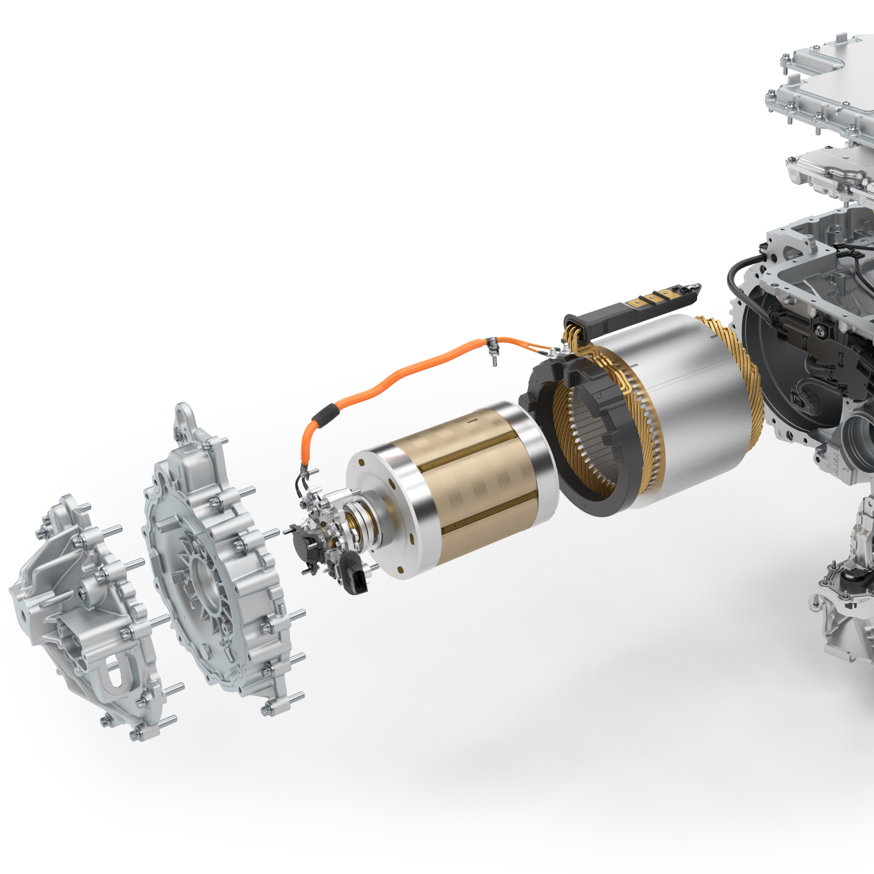 Schemazeichnung eines auseinandergebauten stromerregten Synchronmotors